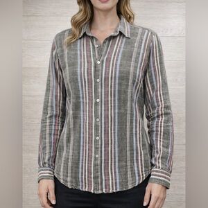 Xirena Stripe 100% Cotton Button Front Shirt Blouse Metallic